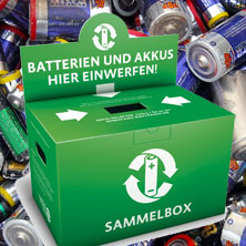 Foto:  eine grüne Batteriesammelbox